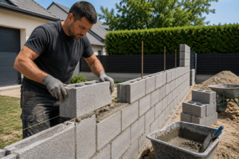 Mur de clôture en parpaing à Escaudœuvres